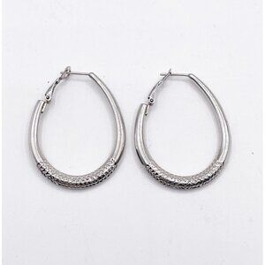 Vintage ATI TH 925 Sterling Silver Diamond-Cut Oval Hoop Earrings Hinged 1.75”